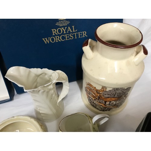 76 - Mixed lot, Clarice Cliff Celtic Harvest preserve dish (no lid) Royal Worcester white leaf jug 13cms ... 