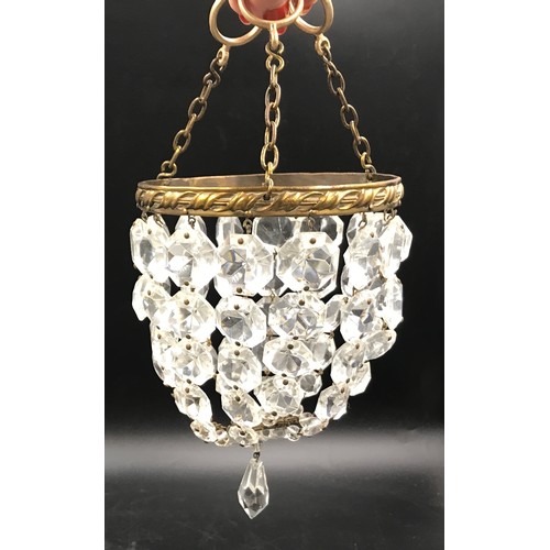 557 - Two glass droplet chandelier light fittings, one small French approx 12.5cms w and one 4 tier circul... 