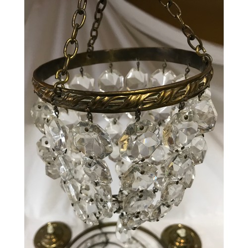 557 - Two glass droplet chandelier light fittings, one small French approx 12.5cms w and one 4 tier circul... 