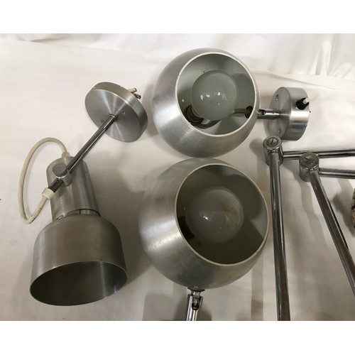 566 - Selection of mid century wall mounted angle poise chrome light fittings, Metal shades, 2 large appro... 