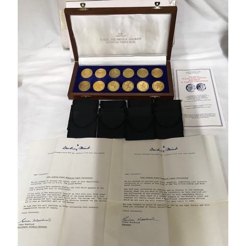 620 - Danbury Mint cased set of 12 x 925 Sterling silver gold plated ingots. Prince Andrew and Sarah Fergu... 