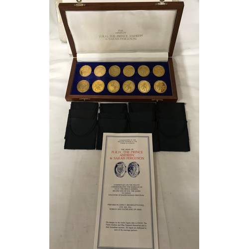 620 - Danbury Mint cased set of 12 x 925 Sterling silver gold plated ingots. Prince Andrew and Sarah Fergu... 