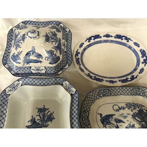 89 - A mixed selection of blue and white dinner ware to include 3 tureens, Wood & Sons Yuan pattern and 3... 