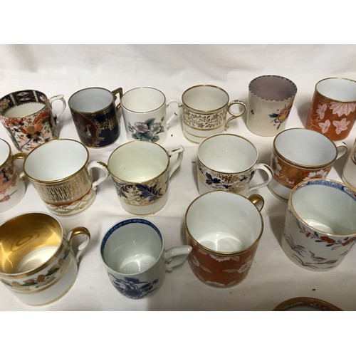 91 - Collection of 18th, 19th and early 20thC coffee cans and cups, floral, gilt, blue and white. Most un... 