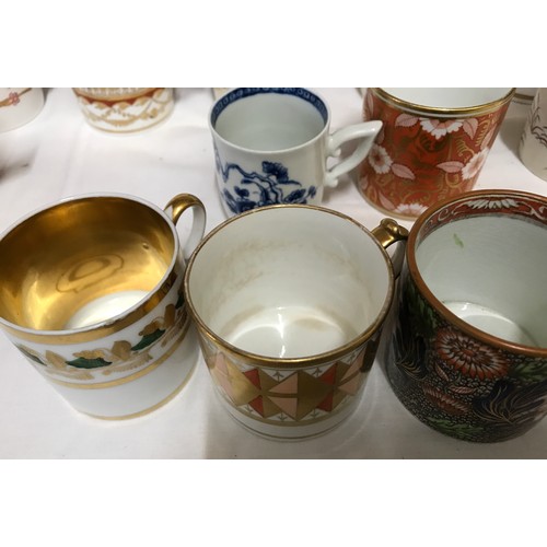 91 - Collection of 18th, 19th and early 20thC coffee cans and cups, floral, gilt, blue and white. Most un... 