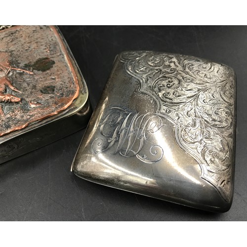 542 - A silver cigarette box Birmingham WHS 191 88gms, a silver swimming medal 25gms with case together wi... 