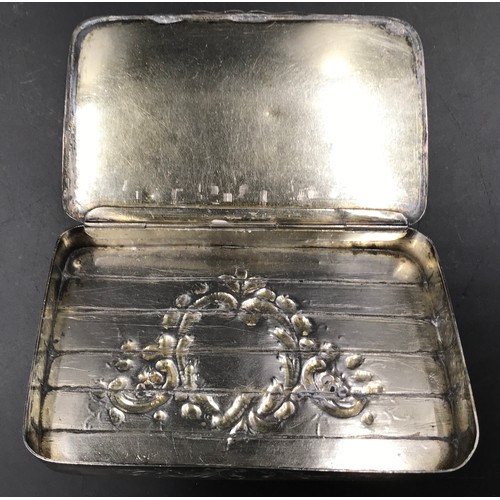 542 - A silver cigarette box Birmingham WHS 191 88gms, a silver swimming medal 25gms with case together wi... 