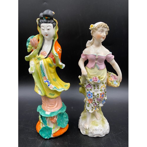 92 - Five figurines to include Royal Doulton The Old Balloon Seller H.N. 1315 20cms h, A Victorian Lady H... 