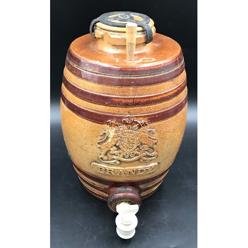 101 - Doulton Lambeth stoneware barrel, Brandy with pottery tap, approx 30cms h.