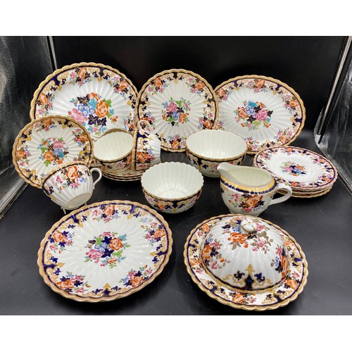 108 - A Brownfield circa 1890 part tea/ dinner ware with floral pattern to include: 2 oval plates 34 and 2... 