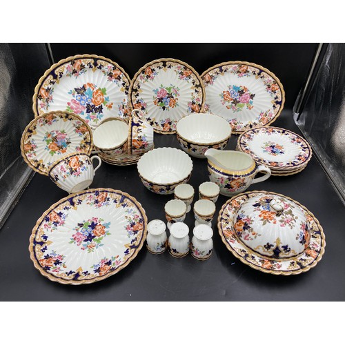 108 - A Brownfield circa 1890 part tea/ dinner ware with floral pattern to include: 2 oval plates 34 and 2... 