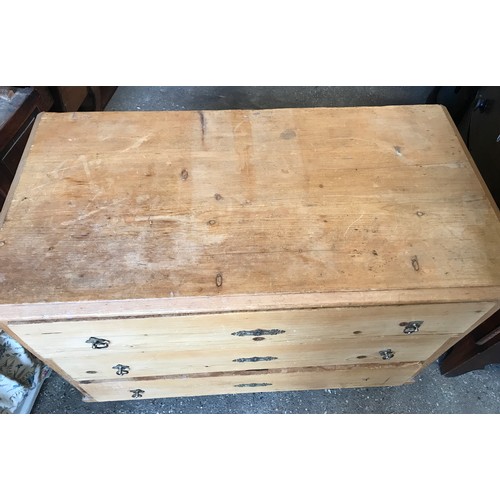 1257 - A pine chest of 3 long drawers, 114 w x 59 d  x 80cms h.