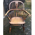 Oak Windsor stick back armchair, height to seat 43cms, height to back 91cms, 66cms w.