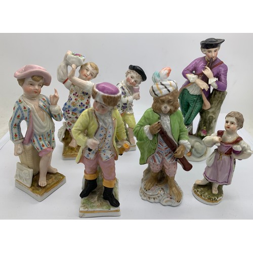 56 - Seven late 19thC porcelain figurines. Tallest 13cms.