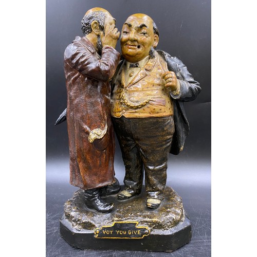 61 - A Johann Maresche painted pottery figure depicting two gentlemen in close conversation. Impressed to... 