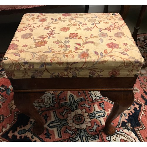 1265 - Small dressing table stool, later added upholstery to top, cabriole legs. 42 h x 37 w x 29cms d.