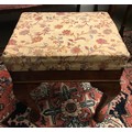 Small dressing table stool, later added upholstery to top, cabriole legs. 42 h x 37 w x 29cms d.