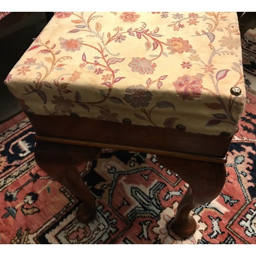 1265 - Small dressing table stool, later added upholstery to top, cabriole legs. 42 h x 37 w x 29cms d.