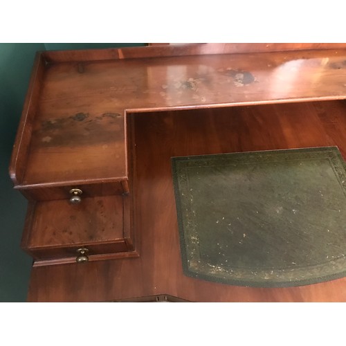 1268 - Reproduction walnut desk, shelf and drawers to top, green leather inlet, square taper legs, height t... 