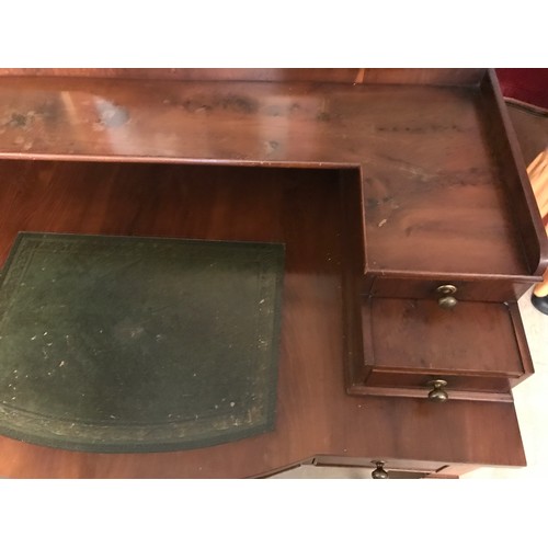 1268 - Reproduction walnut desk, shelf and drawers to top, green leather inlet, square taper legs, height t... 