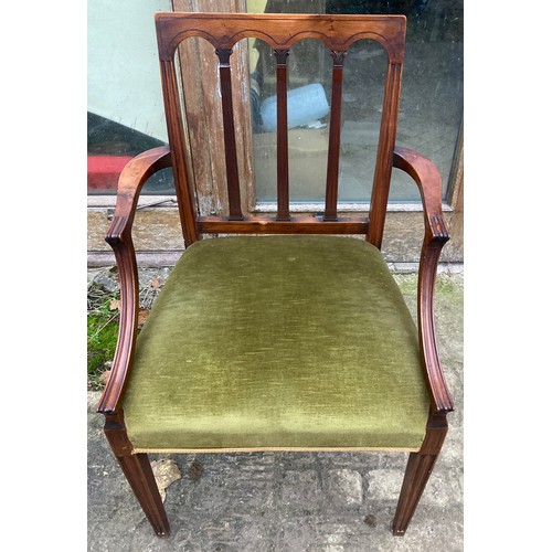 1270 - Reproduction walnut armchair, green upholstered seat, height to seat 48cms, height to back 91cms, 58... 