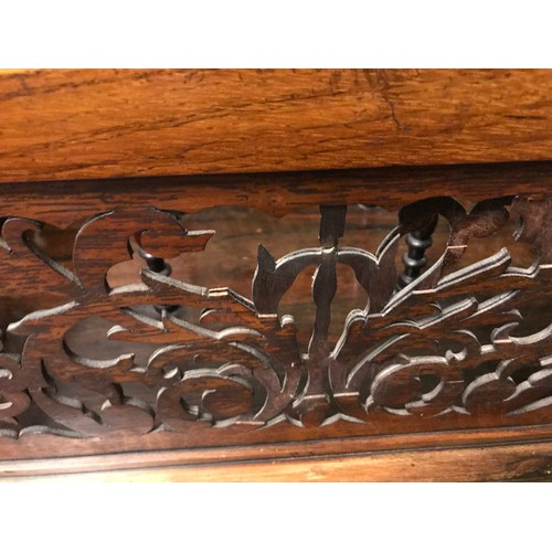 1272 - A 19thC Canterbury with draw, fretwork panels, barley twist corners, 53.5 w x 55 h x 39cms d.