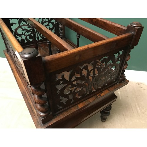 1272 - A 19thC Canterbury with draw, fretwork panels, barley twist corners, 53.5 w x 55 h x 39cms d.