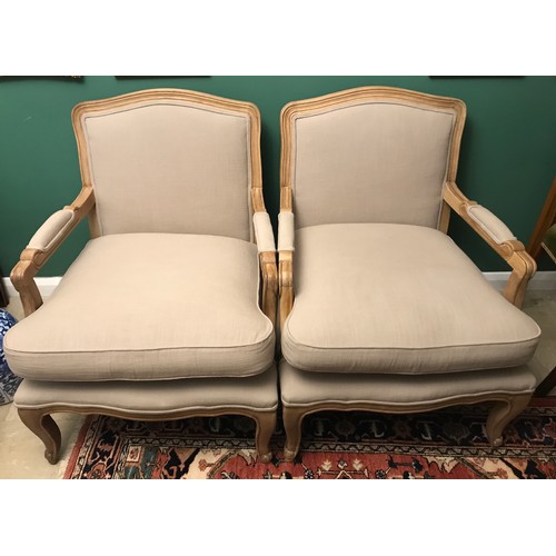 1273 - Pair of reproduction French style upholstered armchairs, cushion seats, height to seat 52cms, height... 