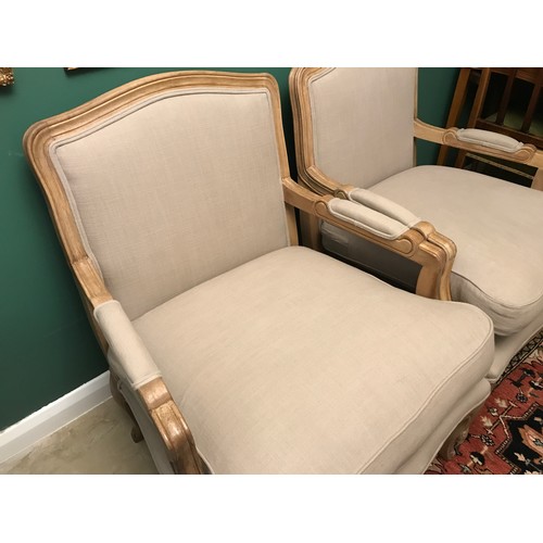 1273 - Pair of reproduction French style upholstered armchairs, cushion seats, height to seat 52cms, height... 