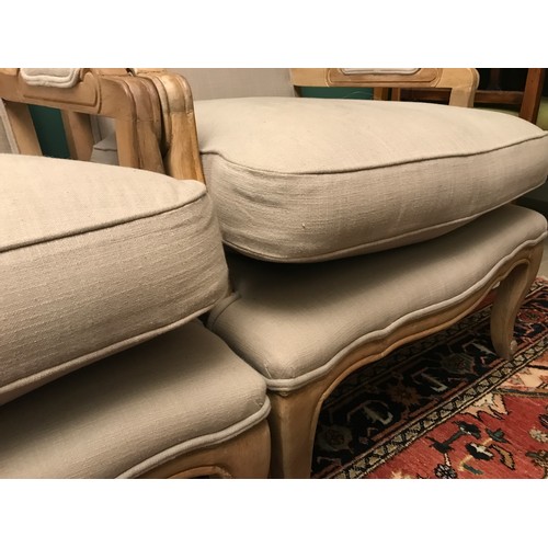 1273 - Pair of reproduction French style upholstered armchairs, cushion seats, height to seat 52cms, height... 