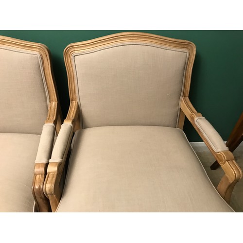 1273 - Pair of reproduction French style upholstered armchairs, cushion seats, height to seat 52cms, height... 