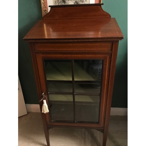 1274 - Edwardian mahogany inlaid display cabinet, height to back 110cms h x 53cms w x 36cms d.