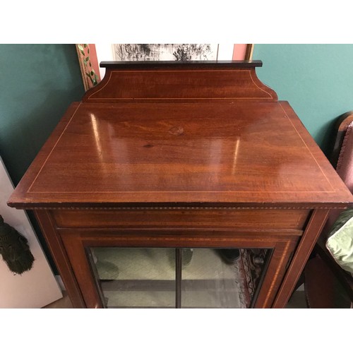 1274 - Edwardian mahogany inlaid display cabinet, height to back 110cms h x 53cms w x 36cms d.