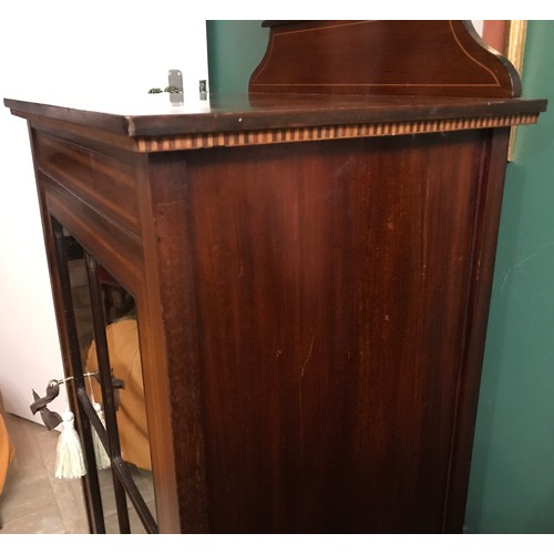 1274 - Edwardian mahogany inlaid display cabinet, height to back 110cms h x 53cms w x 36cms d.