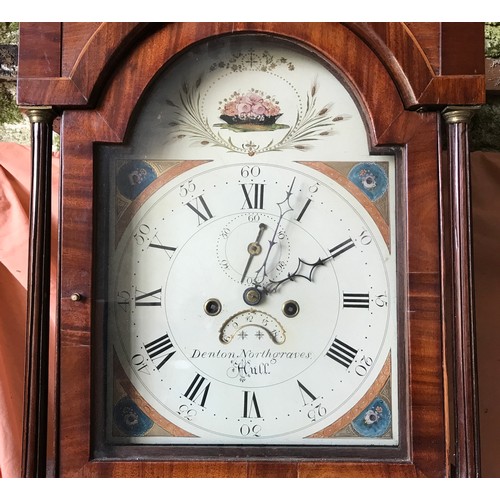 671 - An oak and mahogany cased grandfather clock with painted face Denton Northgraves Hull. Approx. 206cm... 