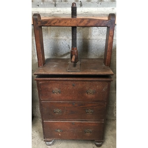 1244 - An 18/19th century oak 3 drawer book/linen press chest. 89cms height to top, 46cms d, height to line... 