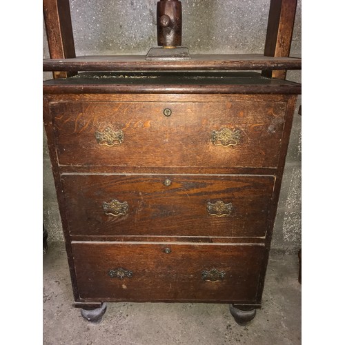 1244 - An 18/19th century oak 3 drawer book/linen press chest. 89cms height to top, 46cms d, height to line... 