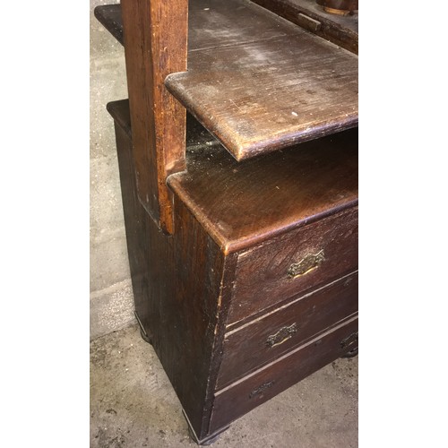 1244 - An 18/19th century oak 3 drawer book/linen press chest. 89cms height to top, 46cms d, height to line... 