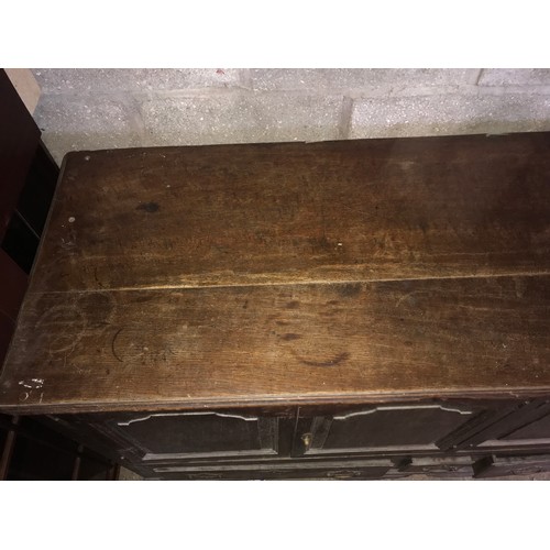 1245 - Early 19thC oak dresser base, 4 cupboard doors, 2 long drawers with small middle draw. 172 w x 56 d ... 