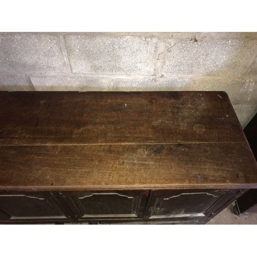 1245 - Early 19thC oak dresser base, 4 cupboard doors, 2 long drawers with small middle draw. 172 w x 56 d ... 