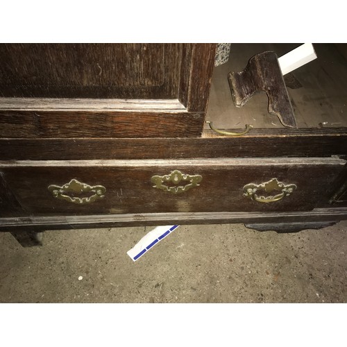 1245 - Early 19thC oak dresser base, 4 cupboard doors, 2 long drawers with small middle draw. 172 w x 56 d ... 