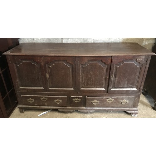 1245 - Early 19thC oak dresser base, 4 cupboard doors, 2 long drawers with small middle draw. 172 w x 56 d ... 