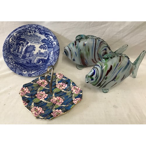 171 - Two Murano coloured fish, approx 26cms l, Copeland Spode Italian bowl, 245cms w. Royal Winton cake s... 