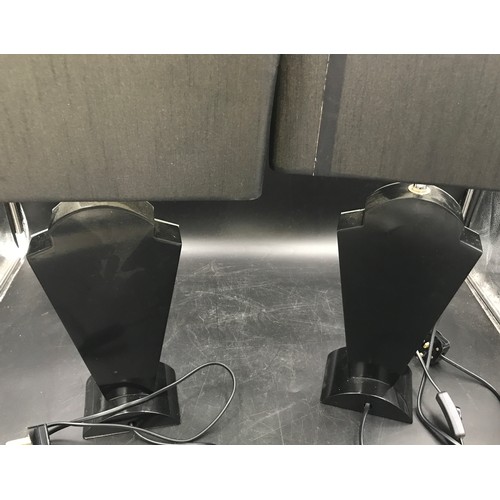 546 - Pair of mirrors black table lamps with rectangular black shades. 52cms h.