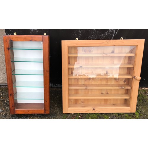 1251 - Pair of framed wall mounted collectors display cabinets. Largest 62 w x 62 h x 10cms d. Small 32 w x... 