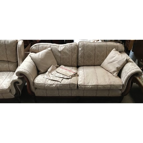 1249 - Medallion Upholstery, mahogany framed scroll arm sofa and wing back armchair, sofa width approx 204c... 