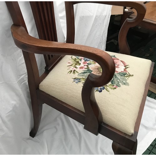 1280 - Mahogany framed arm chair on cabriole legs with tapestry upholstered seat. Height to seat 47cms, hei... 