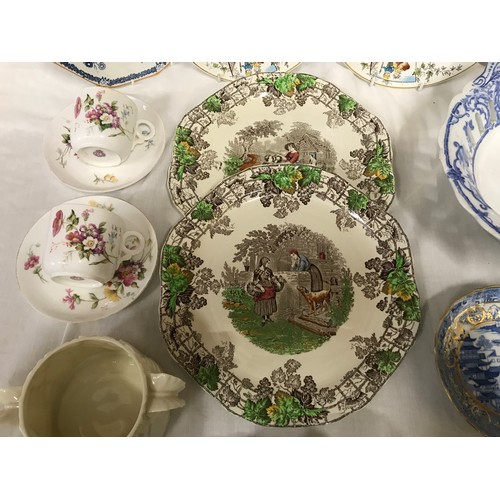 26 - A selection of Victorian pottery decorative plates including Minton, blue and white pottery Spode an... 
