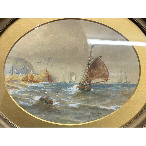 1103 - R T Wilding a pair of oval framed watercolours of coastal scenes Clovelly, Devon and Gorleston Harbo... 