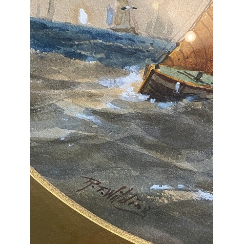 1103 - R T Wilding a pair of oval framed watercolours of coastal scenes Clovelly, Devon and Gorleston Harbo... 